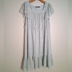 Allegra K Pastel Blue Floral Chiffon Mini Dress XL